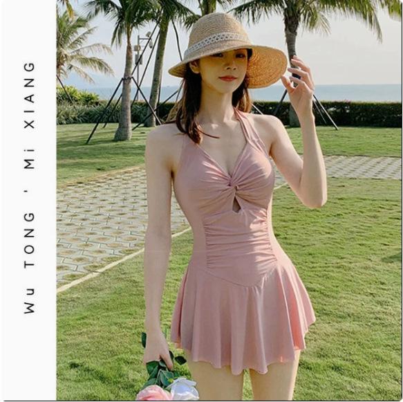 2026 Women s High-End Backless One-Piece Swimsuit - Sexy Floral, Tummy-Control, Slimming, Conservative Hot Spring Swimwear S розовый/цветочный