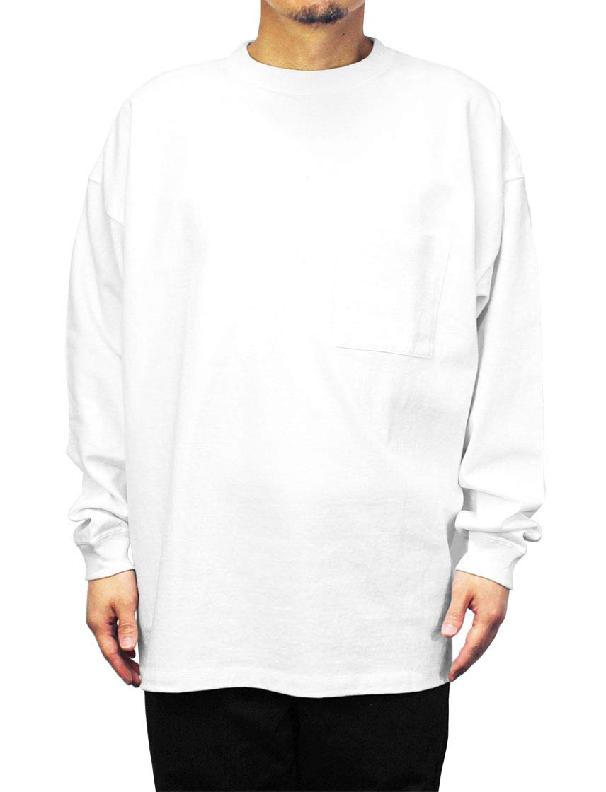 

Футболка с длинным рукавом и карманом Long Super USA Thick [Good Wear], футболка, большая, тяжелая, 7,6 унций. Хлопок, Мужской, (Л, Белый) белый