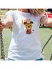 Wounisex's T-Shirt Casual Round Neck Short Sleeve Enjoy Dog Graphic Print Summer Breathable Fit 2025 New Fashion