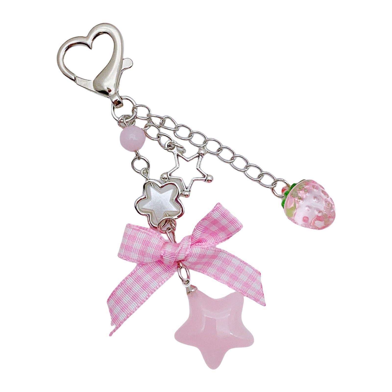 

Шикарный кулон-бантик в виде клубники, универсальные брелки-бантики в виде клубники, элегантный брелок-подвеска для сумок и ключей розовый
