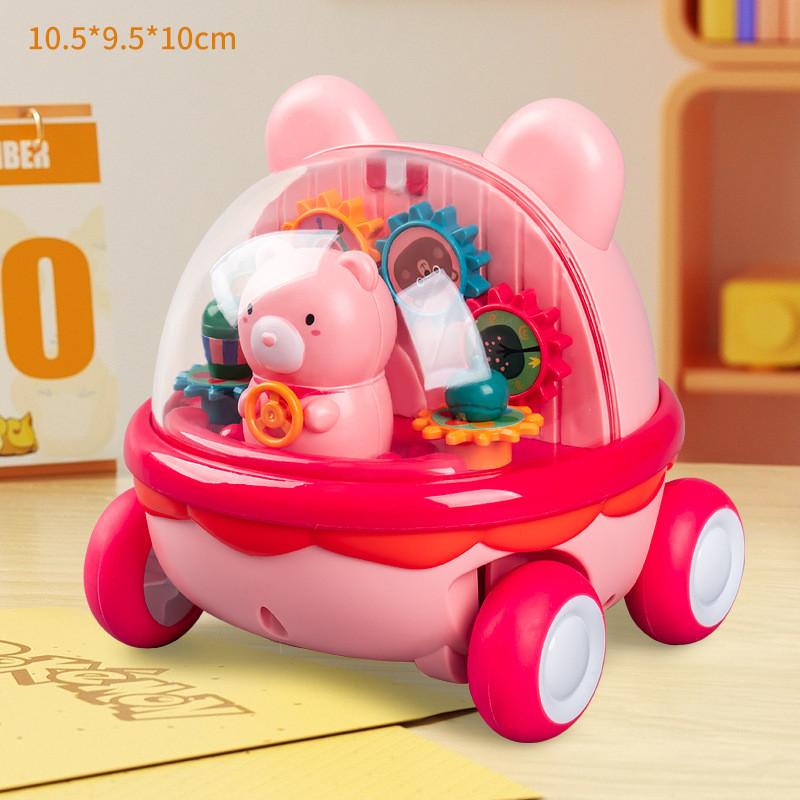 Childrens Puzzle Toy Transparent Gear Cartoon Bear Push Car For Parent Child Interaction