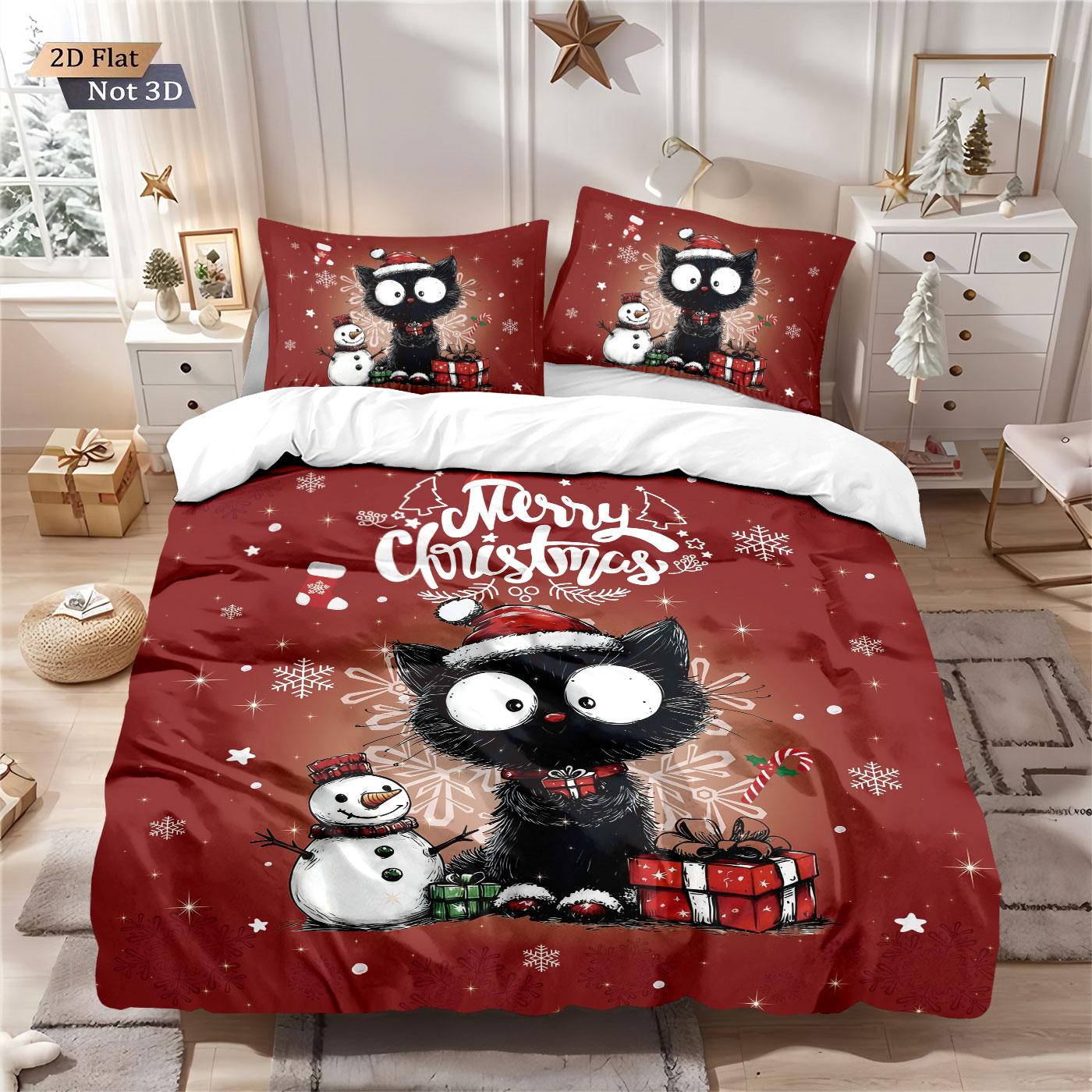 

3 предмета Рождественский милый комплект постельного белья с принтом черного кота, разные размеры, постельное белье для спальни, праздничное украшение, машинная стирка 135x200cm-EU-Single&set