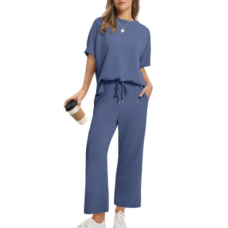 2025 Summer Women's Casual Set: Short-Sleeve Top & Wide-Leg Seven-Point Pants