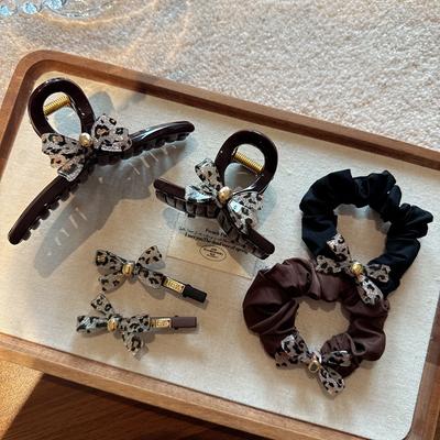 Premium Leopard Print Bow Grab Clip Temperament Fashionable Acrylic Color Side Clip Hairpin Duck Bill Hair Band
