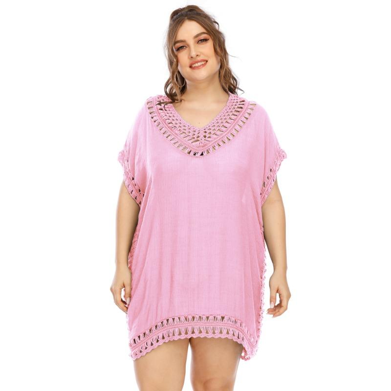 Oversized Women's Handmade Patchwork V-neck Solid Color Beach Dress Cover Up Dresses