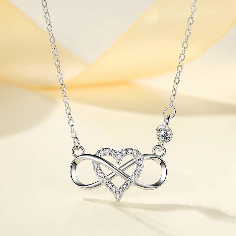 Elegant Ribbon Heart & 8-Shaped Infinity Necklace for Women - Mobius Collarbone Chain