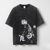 Vintage Spłowiony T-shirt Gojo Satoru Jujutsu Kaisen Anime Oversize Streetwear Retro Czarny T-shirt Prezent Anime