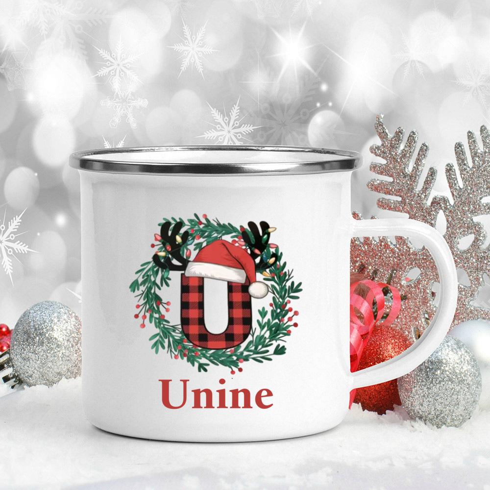 Personalized Christmas 26 Letter Pattern Mugs Custom Name Large Capacity Handle Cup Hot Chocolate Coffee Mug Christmas Gifts