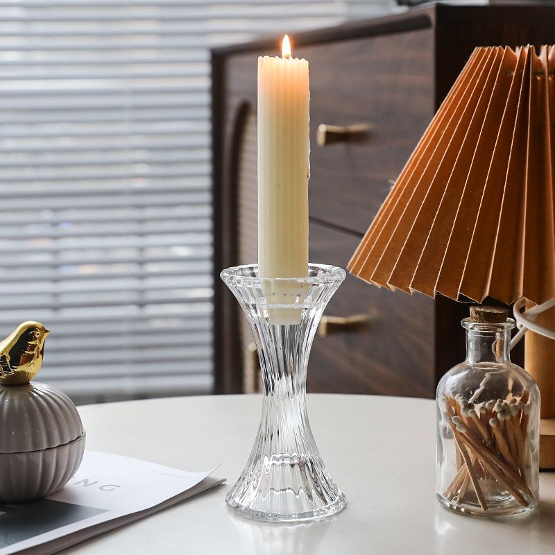 Vintage Transparent Small Waist Glass Candle Holder for Home Decor& Romantic Atmosphere, Candlestick Ideal for Candle-lit Dinner