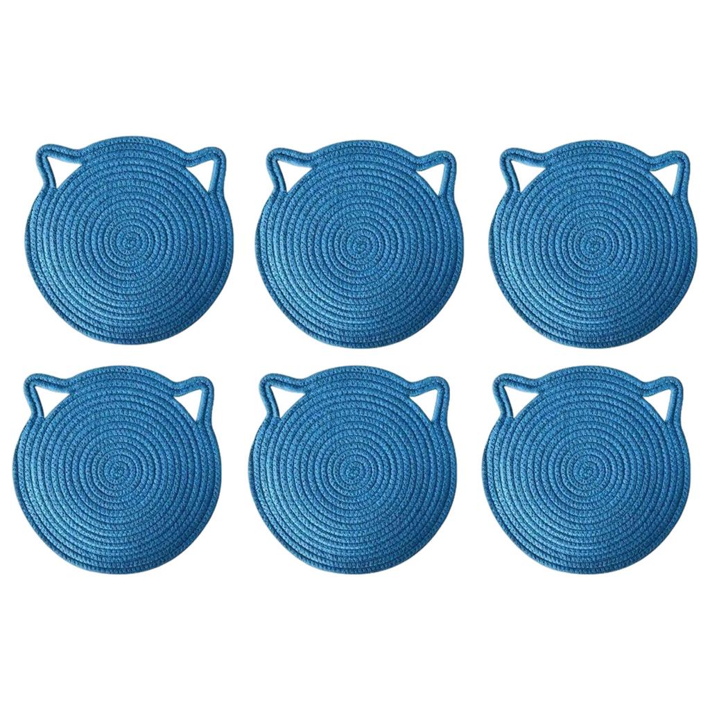 6Pcs Heat Resistant Table Mats with Cute Cats Ear Design for Pot and Bowls Washable Fabric Braided Cotton Cup Coasters