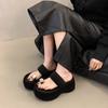 Niche design sense toe sandals women's summer new rhinestone thick bottom one word sandals outside slippers