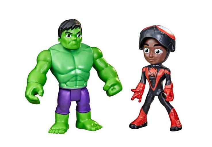 Marvel Spidey & His Amazing Friends Action Figures Super Heroes + Villains (Choose a Figure) (Hulk & Miles 2-Pack (4-Inch)