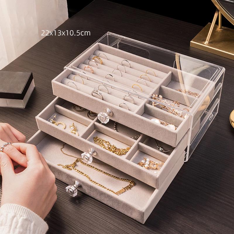 Velvet Stud Earrings Storage Box Three Layer Jewelry Organizer Dust Proof Drawer Design for Accessories Dressing Jewelry Box
