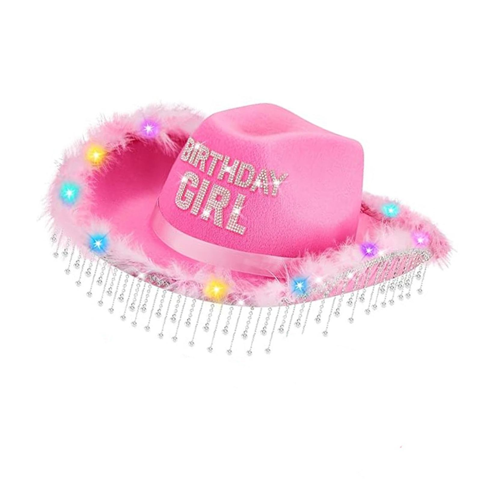 

Celebration LED Cowgirl Hat with Tassels Rhinestones Letter Cowgirl Hat for Birthdays and Theme Event рожевий