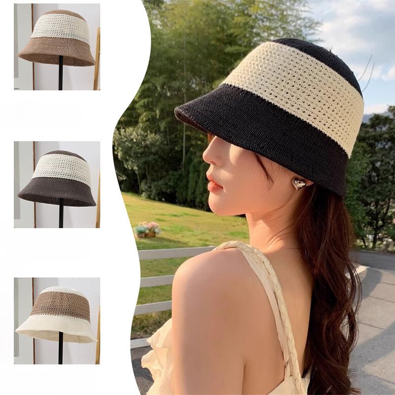Small Bucket Hat Showing Off The Face  New Imitation Mink Velvet Contrast Color Knitted Fisherman Hat for Women