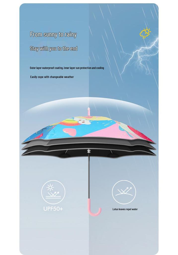 Creative Cartoon Kids' Umbrella with Safety Round Edges and Straight Handle - Kindergarten Sun Protection and Shade Umbrella