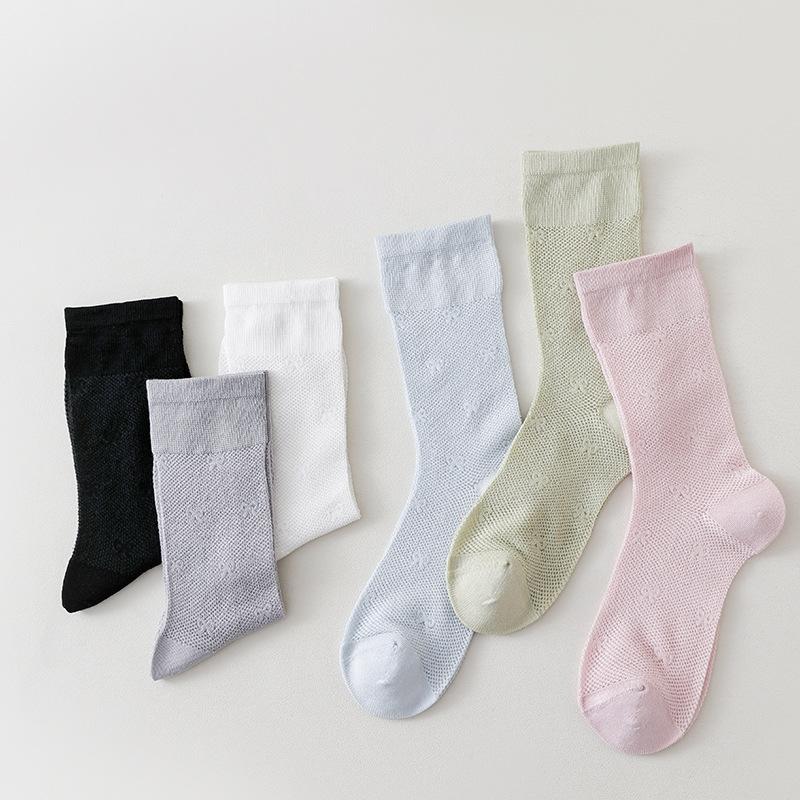 Mid-calf Socks for Women In Summer, Solid Color, Versatile, Breathable, Mesh, Pile Socks, Boneless, Sewn, Bow, Women's Net Socks