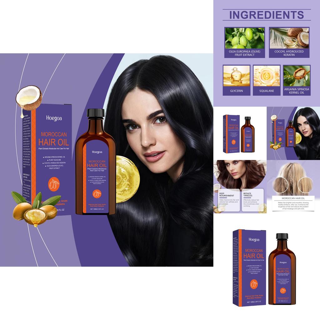 Hoegoa Moroccan Hair Oil Nourishing Hydrating Treatment For Smooth Frizz-free Hair