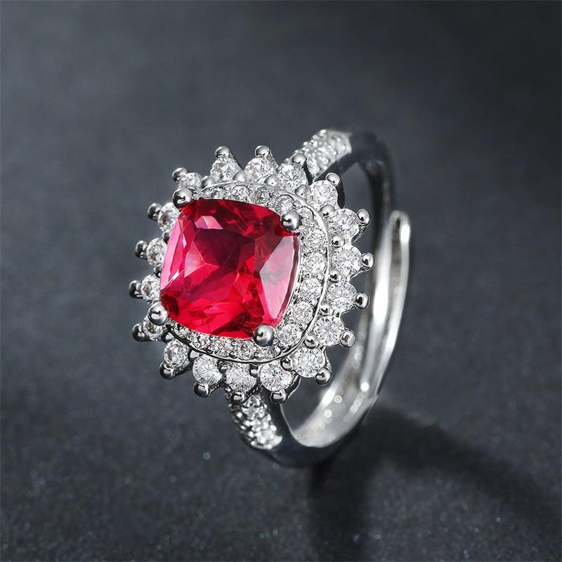 

BELLA BOX классическое женское кольцо с квадратным цирконом, серебряное свадебное ювелирное изделие в подарок Resizable красный