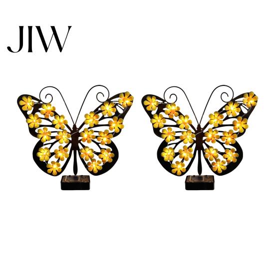 Decorative Butterfly Fence Lights 2Pcs Solar Outdoor Metal Wall Decor, IP65 Waterproof Garden Art with Lights, Hanging for Patio Porch