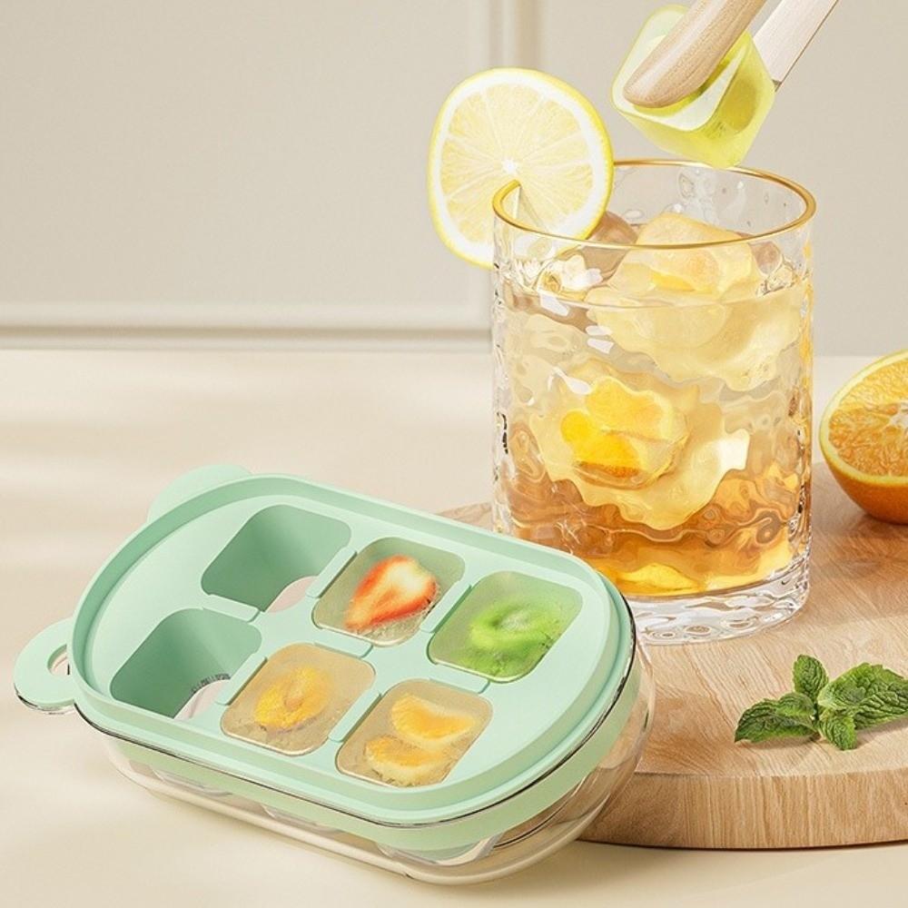 with Cover Little Bear Ice Grid Food Grade Ice Grid Tray Silicone Ice Cube Mold Summer Drink