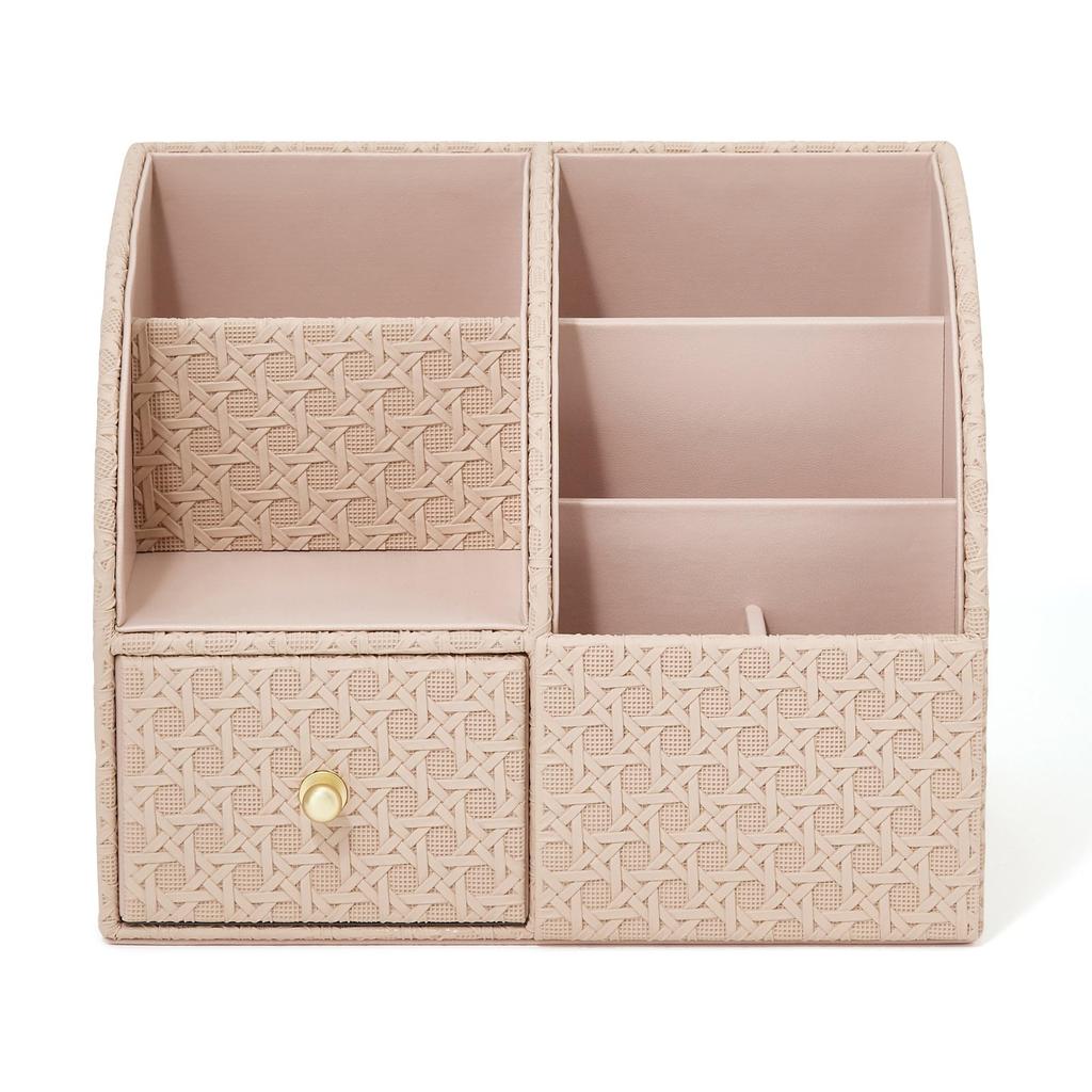 Francfranc Embossed Desk Organizer, Large, Pink, Drawer-Style Storage Box for Stationery and Small Items