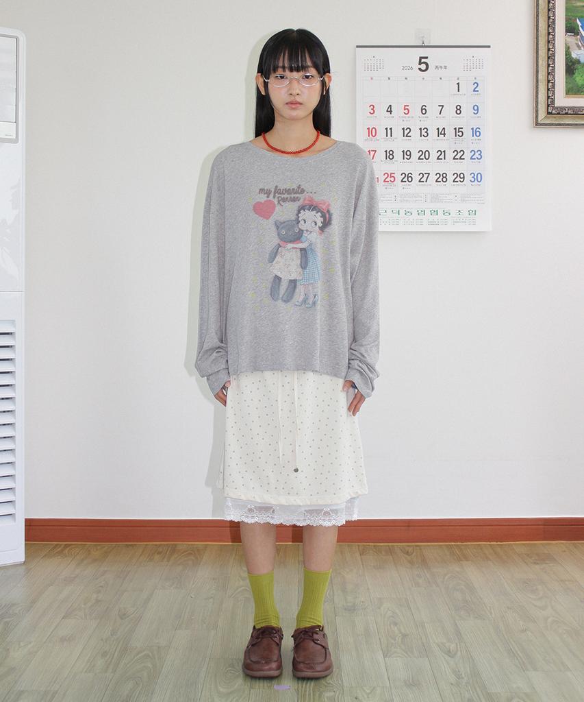 RONRON Betty Boop Cat Plush Long Sleeve Gray