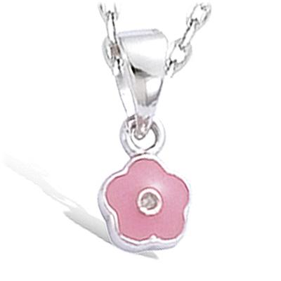 [G1068] - Silver Pendant 'Flower' Pink Silver (rhodium-plated) - 8 Mm