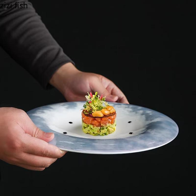 Circular Concave Ceramic Dining Plate Soup Plates Fruit Dish Salad Bowl Sashimi Plate Pasta Dish Serving Plates Dessert Bowls