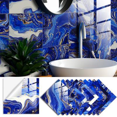 10 pçs azul telhas de mármore adesivo cozinha guarda-roupa banheiro decoração de casa auto-adesivo cristal filme duro arte decalques de parede