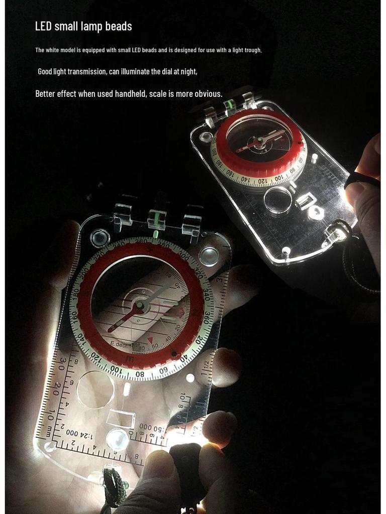 Multi-Functional Luminous Card Compass with Light for Outdoor Adventure and Navigation.