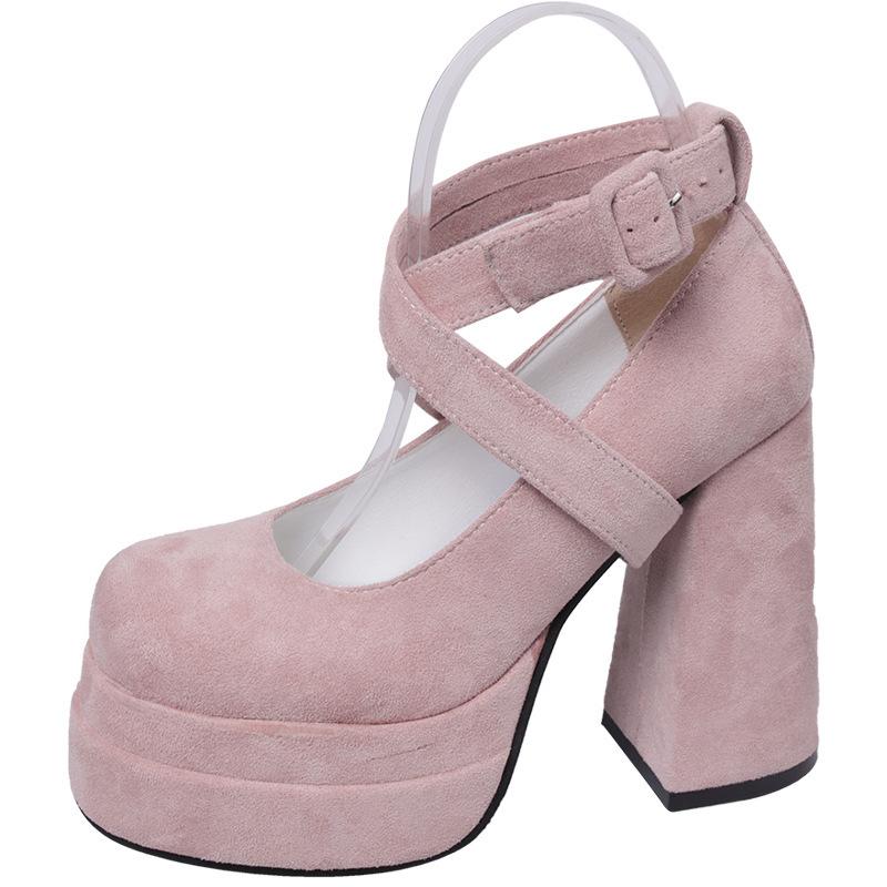 Internet Celebrity Pink French Retro Thick Heel Mary Jane High Heels Women's 2025 New Spring and Autumn Light Mouth Small Fragrant Single Shoes