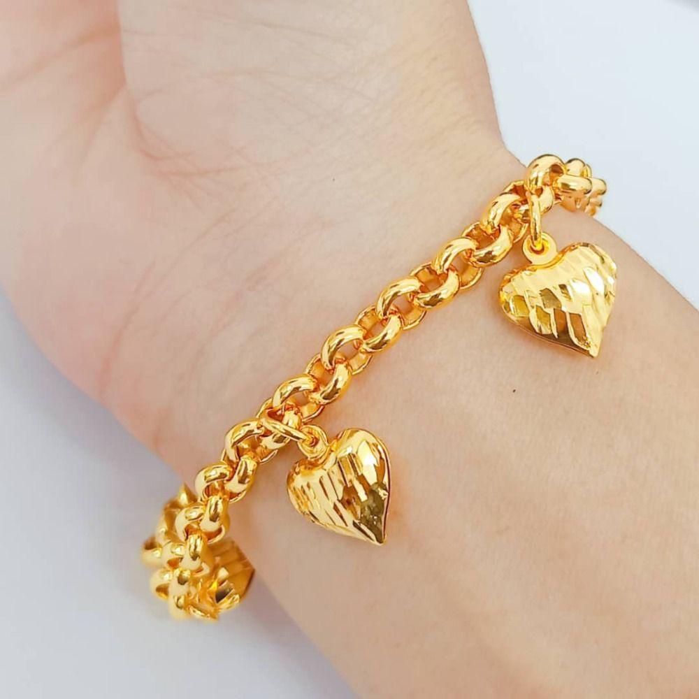 with Bell Hollow Peach Heart Bracelet Handmade Wedding Charm Bangle  Female Lady Girl