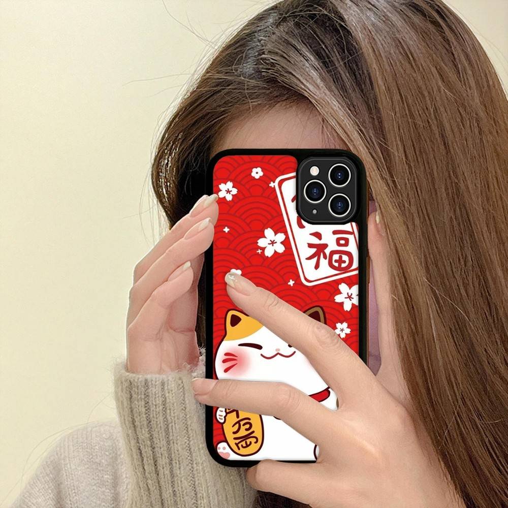 Maneki Neko Lucky Money Cat PC+TPU Phone Case For IPhone 11 12 13 14 15 16 17 Plus Pro Max Cover