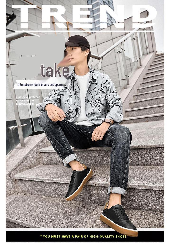 Men's Plus Size White Genuine Leather Skate Shoes - Breathable, Soft Sole, Casual Cowhide Sneakers