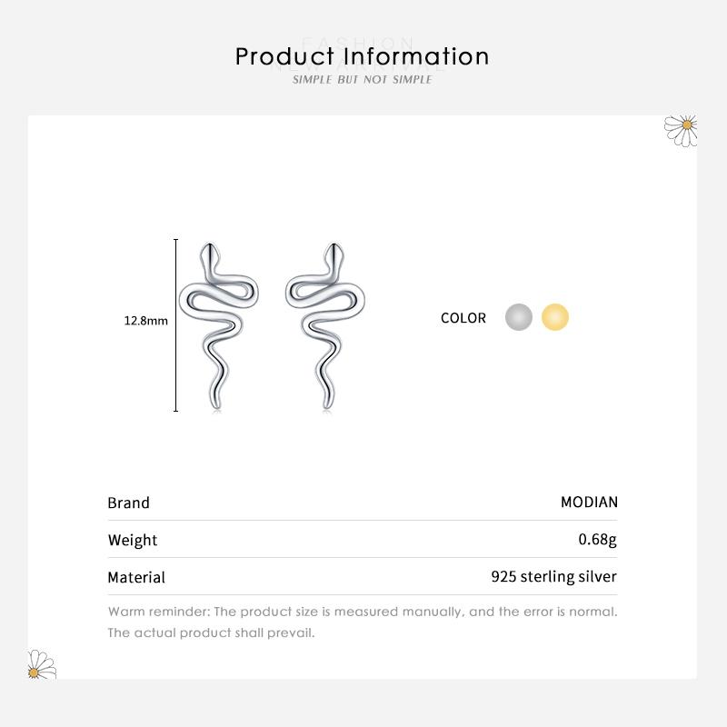 Modian 925 Sterling Silver Cute Small Line Snake Trendy Stud Earrings Gold Color Earring For Women Jewelry