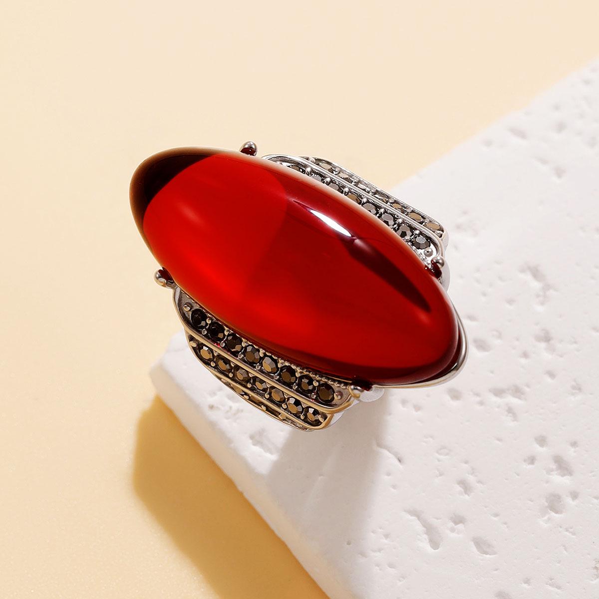 Геометрическое кольцо с кристаллами: Высококачественная ретро титановая нержавеющая сталь глубокий/красный
