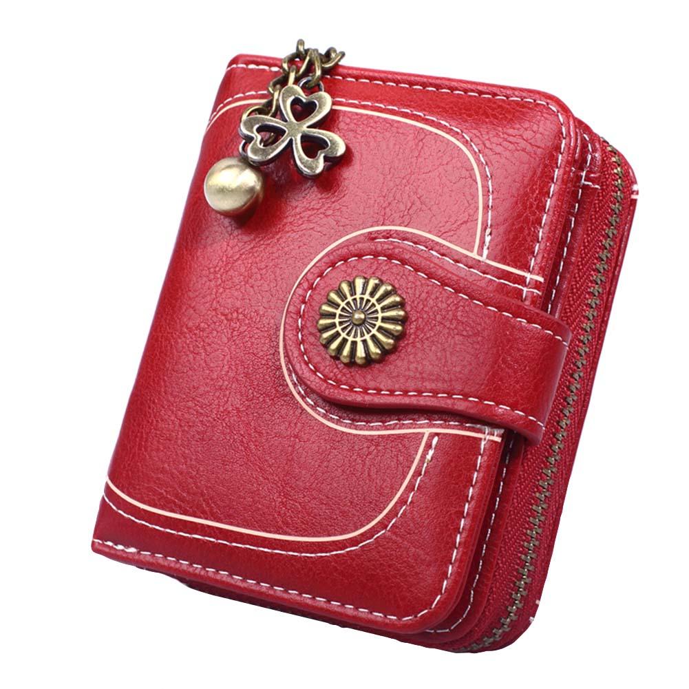 

Wonder Pocket Solid Wallet Women Retro Color Shamrock Короткий кошелек-клатч с несколькими подвесками и слотами вино красного