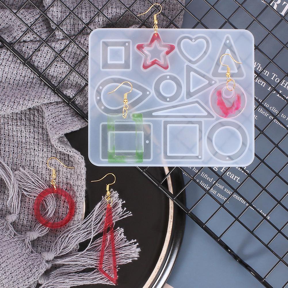 Geometric Silicone Earring Mold Pendant Keychain Necklace Jewelry Craft Making Round Square Heart Star Moon Epoxy Resin Mould