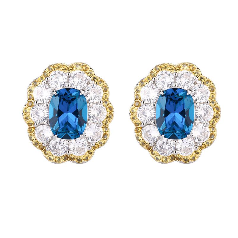 Jewelry Copper Bottom Gold-Plated Simulation Blue Spinel High-End Retro Suit Women 10 * 14-8 * 10