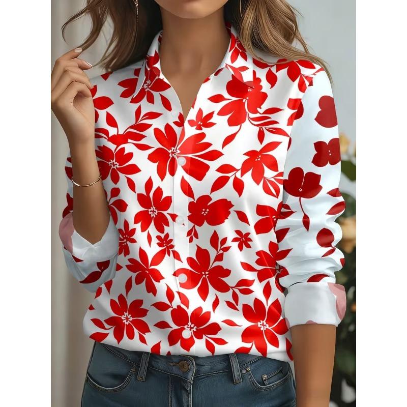 2026 Autumn New 3D Floral Print Blouse Ladies Long Sleeve Button Laple Loose Shirt Tops Casual Fashion Spring Women's Clothing