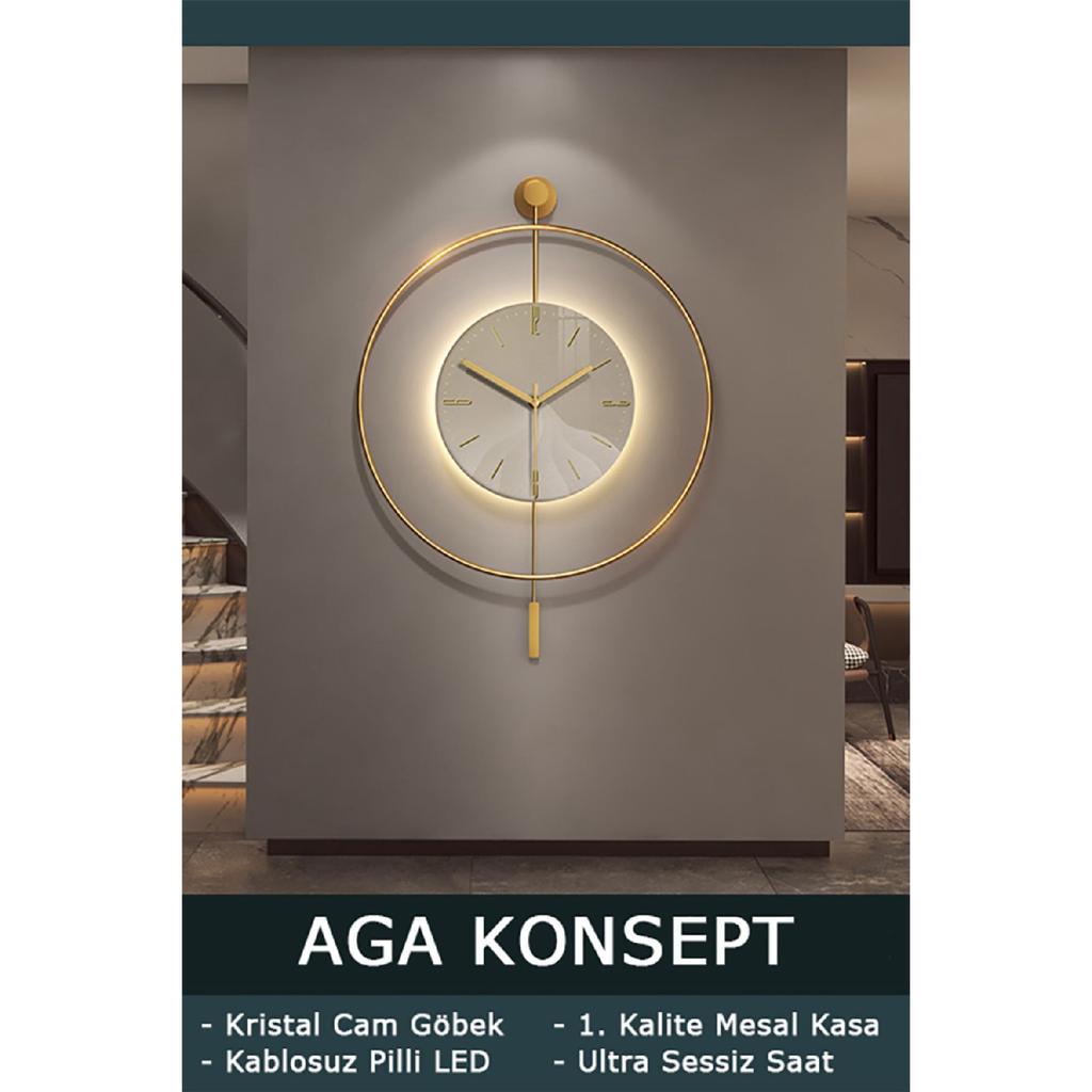 Led Crystal Glass Tiktok 60 Cm Gold, Modern Decorative Pendulum Metal Wall Clock