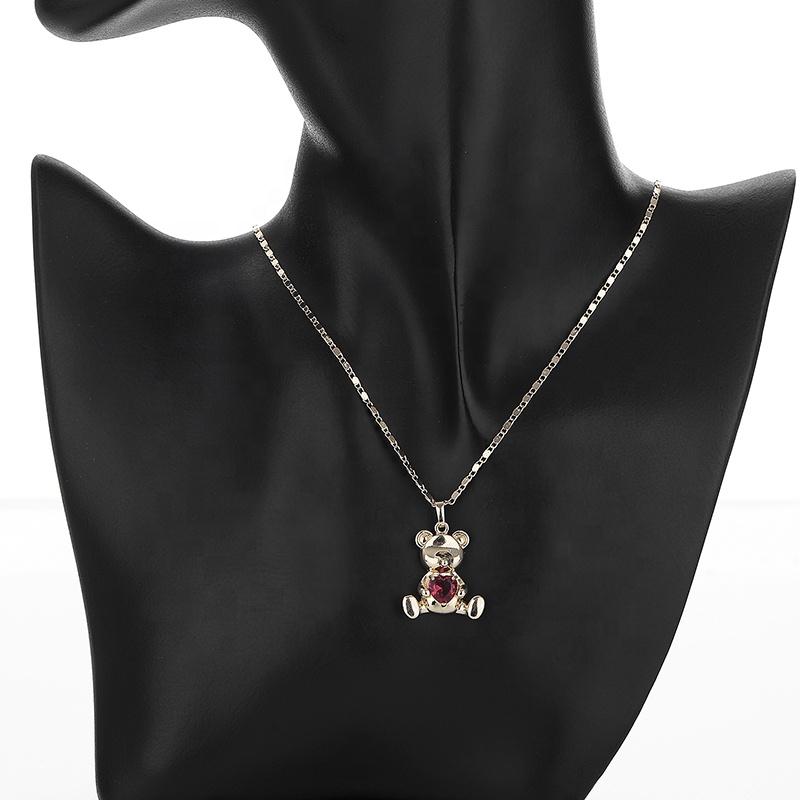 Hengdian Joyeria Chic 18K Gold Plated Brass Earrings Necklace Set With Cute Zircon Bear Design for Women Fashion Jewelry Set