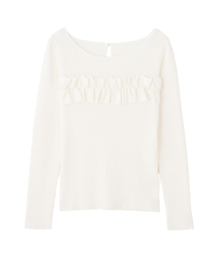 Proportion Body Dressing Ecru Gathered Ruffle Rib Knit Sweater Women's
