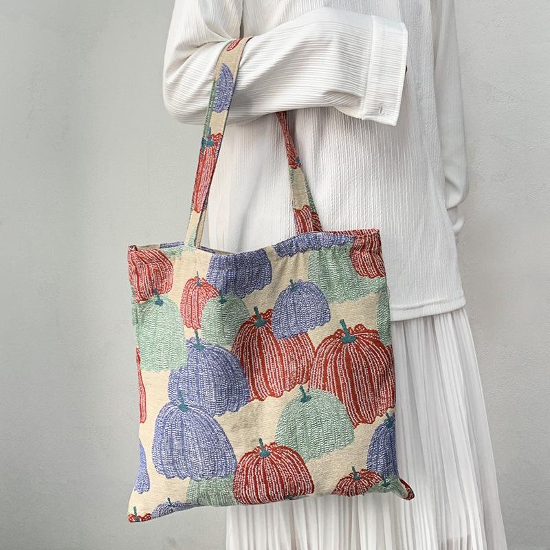 Canvas Pumpkin Embroidery Jacquard Fabric Shoulder Bag Designer Tote Bag