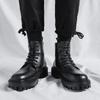 Herren Hohe Knöchelboots Designer Bequem Dicke Sohle Freizeitschuhe Mann Lederstiefel Motorradstiefel Botas