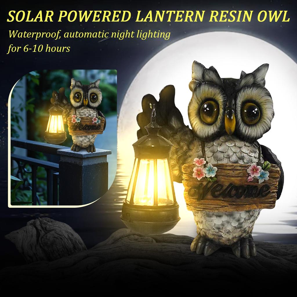 Outdoor Owl With Solar LED, Patio Art Gifts, Whimsical Figurines Large Sculptures Illuminate Outdoor Decorative Lawns, Porches