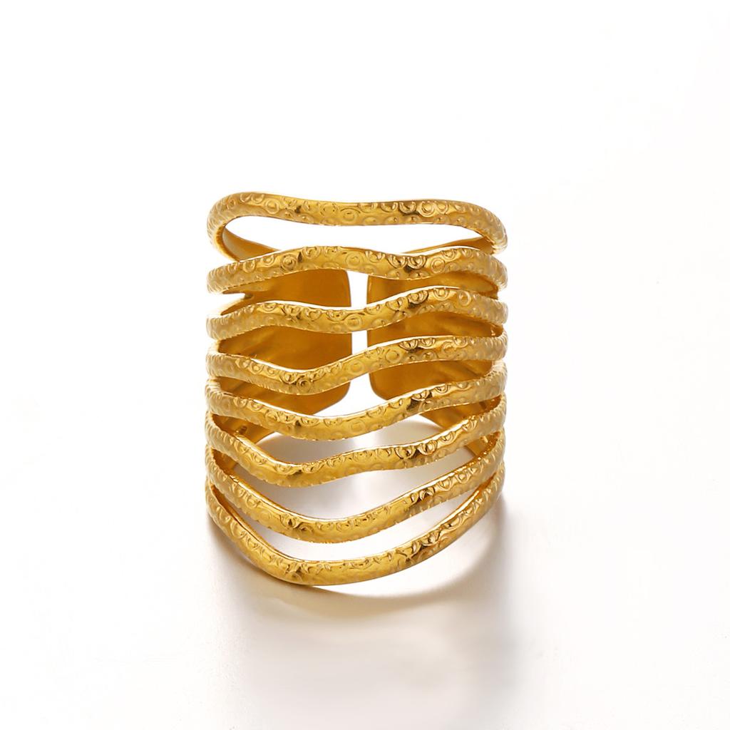 Stainless Steel Irregular Textur Wide Rings for Women Vintage Geometric Open Finger Ring Minimalist Jewelry Gifts Femme