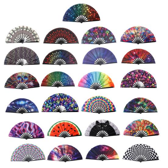 Kungfu Fan Foldable Portable 13-Inch Handheld Bamboo Fan with Fluorescent Glow Ink Lightweight Cooling Accessory