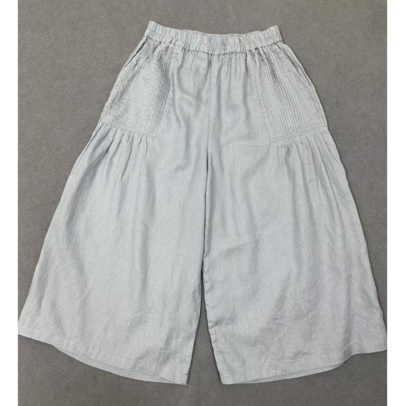 Johnature Summer Casual Loose Women Pleated Straight Cropped Cropped Wide-leg Pants For Women